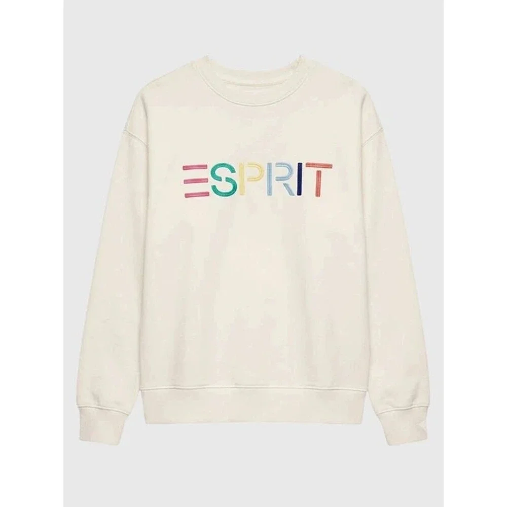 Esprit Women's Logo Fleece Crewneck Cream Viral 80's Vintage NWT Cream XXL - Picture 3 of 5